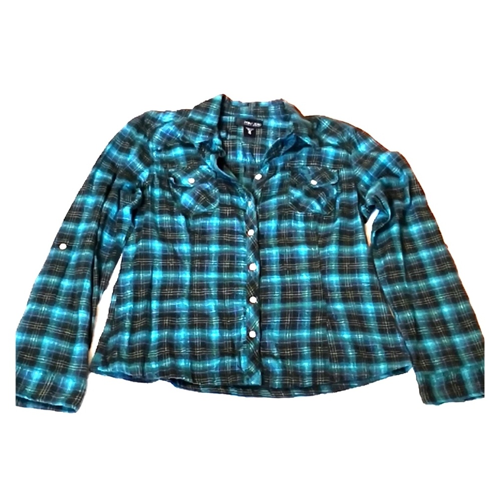 Long Sleeve Turquoise Plaid Shirt by Point Zero